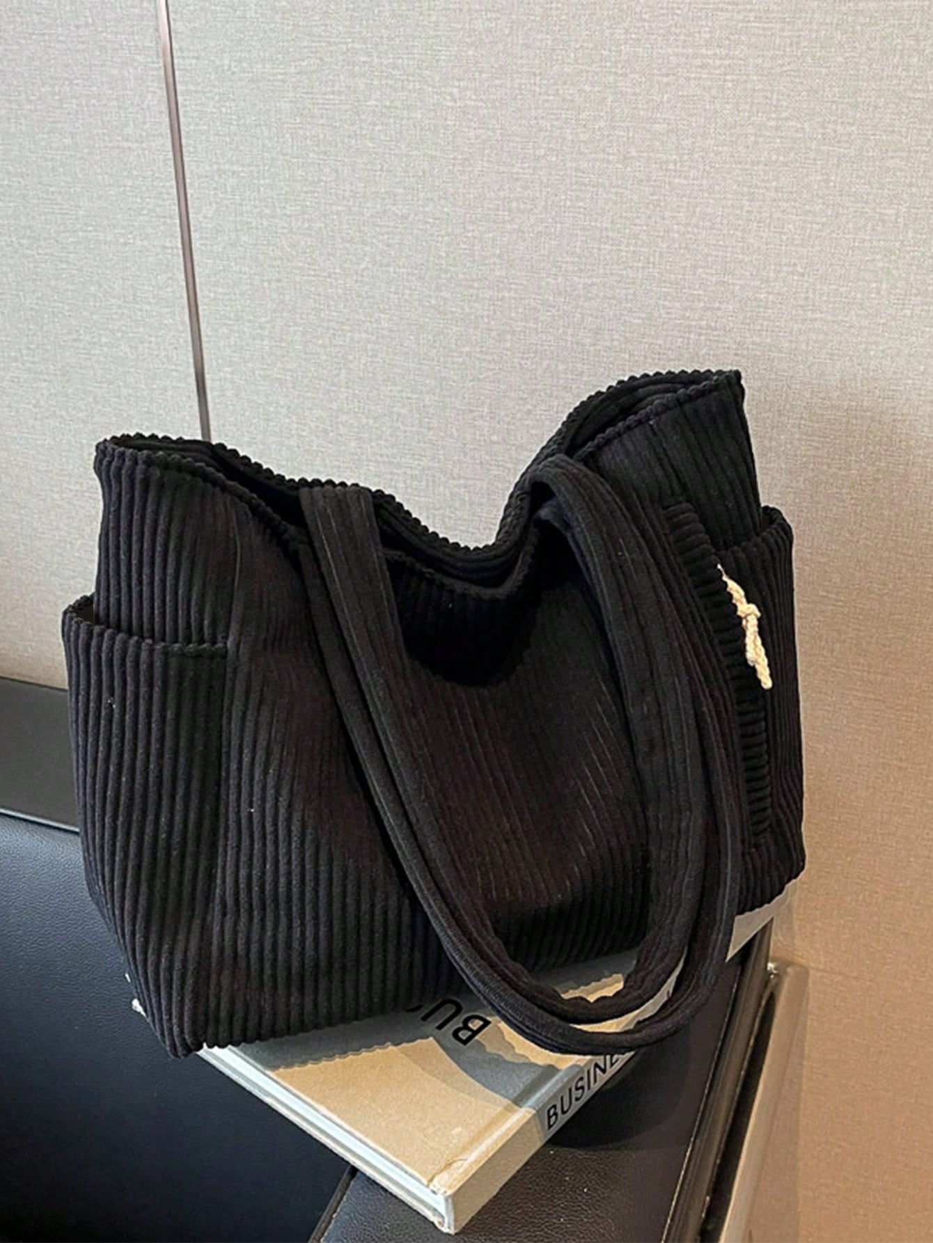1pc, 33cm*15cm*28cm, Corduroy Solid Color Tote Bag, Large Capacity New Handbag, Shoulder Bag For Men And Women, Holiday Essential