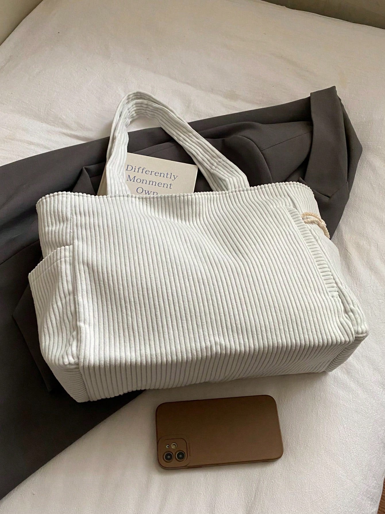 1pc, 33cm*15cm*28cm, Corduroy Solid Color Tote Bag, Large Capacity New Handbag, Shoulder Bag For Men And Women, Holiday Essential