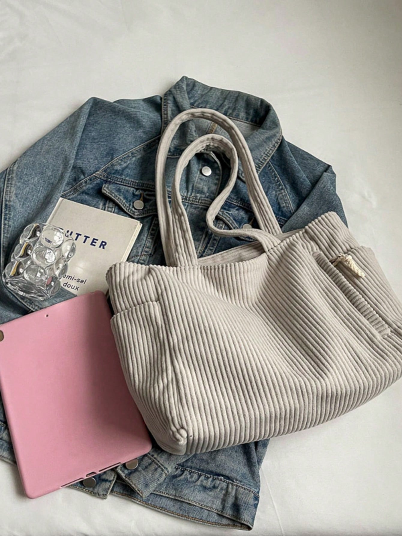 1pc, 33cm*15cm*28cm, Corduroy Solid Color Tote Bag, Large Capacity New Handbag, Shoulder Bag For Men And Women, Holiday Essential