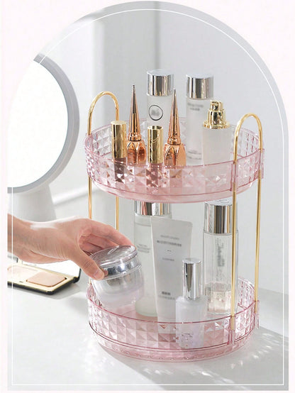 1pc 360° Rotating Makeup Organizer- DIY Adjustable Carousel Spinning Rack Cosmetics Display Rack Perfume Organiser, Spinning Bathroom Countertop Vanity Shelf, Table Decor,Ultra-Large Capacity Beauty