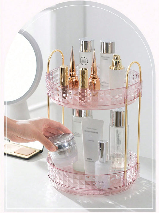 1pc 360° Rotating Makeup Organizer- DIY Adjustable Carousel Spinning Rack Cosmetics Display Rack Perfume Organiser, Spinning Bathroom Countertop Vanity Shelf, Table Decor,Ultra-Large Capacity Beauty
