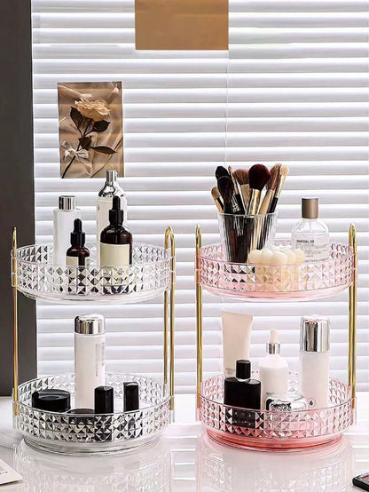 1pc 360° Rotating Makeup Organizer- DIY Adjustable Carousel Spinning Rack Cosmetics Display Rack Perfume Organiser, Spinning Bathroom Countertop Vanity Shelf, Table Decor,Ultra-Large Capacity Beauty