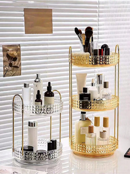 1pc 360° Rotating Makeup Organizer- DIY Adjustable Carousel Spinning Rack Cosmetics Display Rack Perfume Organiser, Spinning Bathroom Countertop Vanity Shelf, Table Decor,Ultra-Large Capacity Beauty