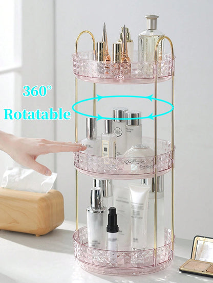 1pc 360° Rotating Makeup Organizer- DIY Adjustable Carousel Spinning Rack Cosmetics Display Rack Perfume Organiser, Spinning Bathroom Countertop Vanity Shelf, Table Decor,Ultra-Large Capacity Beauty