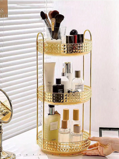 1pc 360° Rotating Makeup Organizer- DIY Adjustable Carousel Spinning Rack Cosmetics Display Rack Perfume Organiser, Spinning Bathroom Countertop Vanity Shelf, Table Decor,Ultra-Large Capacity Beauty