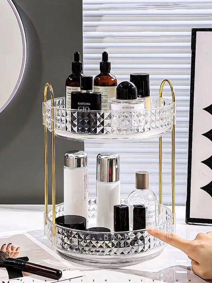 1pc 360° Rotating Makeup Organizer- DIY Adjustable Carousel Spinning Rack Cosmetics Display Rack Perfume Organiser, Spinning Bathroom Countertop Vanity Shelf, Table Decor,Ultra-Large Capacity Beauty