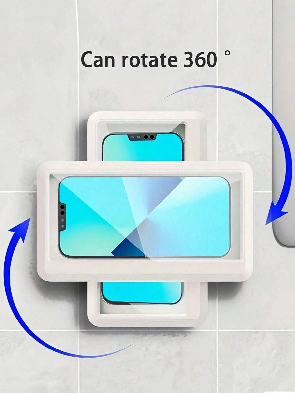 1pc 360° Rotating Touch Control Shower Phone Holder, Waterproof Anti-Fog Bathroom Phone Stand, Hole-Free Kitchen Storage Rack Bathroom Accessories