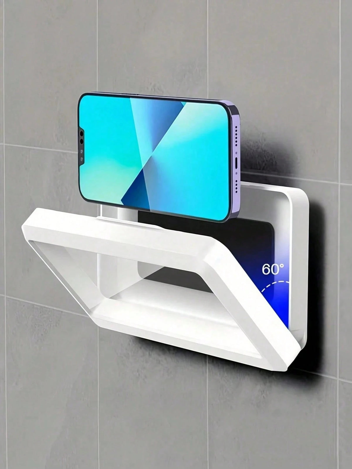 1pc 360° Rotating Touch Control Shower Phone Holder, Waterproof Anti-Fog Bathroom Phone Stand, Hole-Free Kitchen Storage Rack Bathroom Accessories