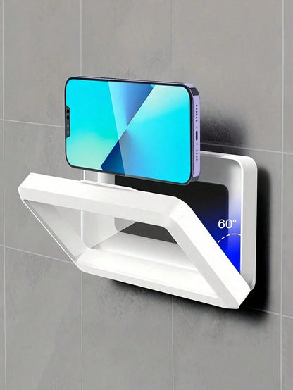 1pc 360° Rotating Touch Control Shower Phone Holder, Waterproof Anti-Fog Bathroom Phone Stand, Hole-Free Kitchen Storage Rack Bathroom Accessories
