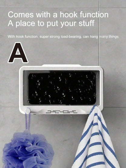 1pc 360° Rotating Touch Control Shower Phone Holder, Waterproof Anti-Fog Bathroom Phone Stand, Hole-Free Kitchen Storage Rack Bathroom Accessories