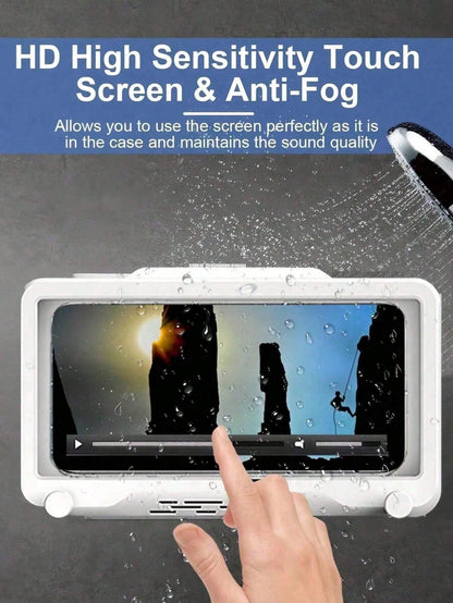 1pc 360° Rotating Touch Control Shower Phone Holder, Waterproof Anti-Fog Bathroom Phone Stand, Hole-Free Kitchen Storage Rack Bathroom Accessories