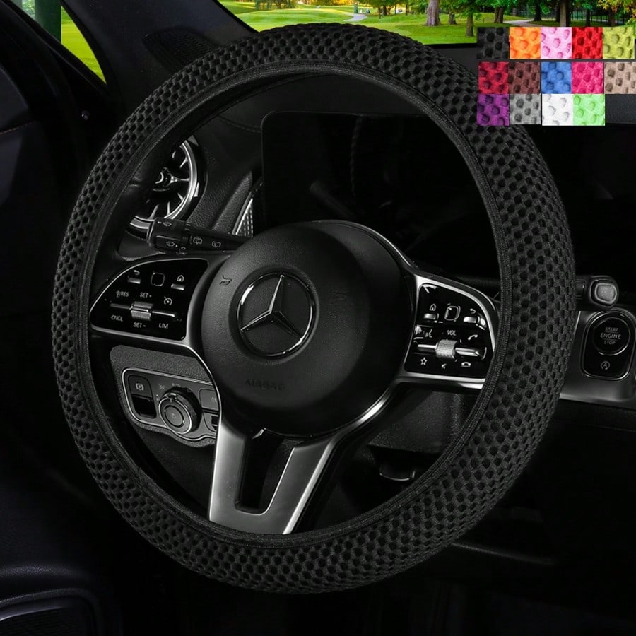 1pc 3D Breathable Mesh Elastic Particle Massage Car Steering Wheel Cover, Polyester Fiber Surface, Sponge Filling, Adjustable Elastic, Fits 14.5-15 Inch Car Interior Accessories