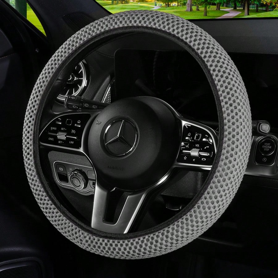1pc 3D Breathable Mesh Elastic Particle Massage Car Steering Wheel Cover, Polyester Fiber Surface, Sponge Filling, Adjustable Elastic, Fits 14.5-15 Inch Car Interior Accessories