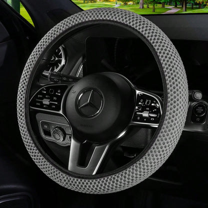 1pc 3D Breathable Mesh Elastic Particle Massage Car Steering Wheel Cover, Polyester Fiber Surface, Sponge Filling, Adjustable Elastic, Fits 14.5-15 Inch Car Interior Accessories