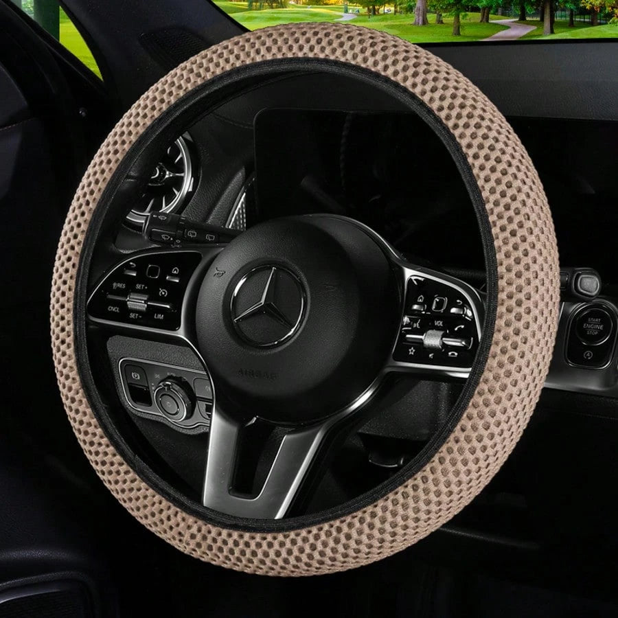 1pc 3D Breathable Mesh Elastic Particle Massage Car Steering Wheel Cover, Polyester Fiber Surface, Sponge Filling, Adjustable Elastic, Fits 14.5-15 Inch Car Interior Accessories