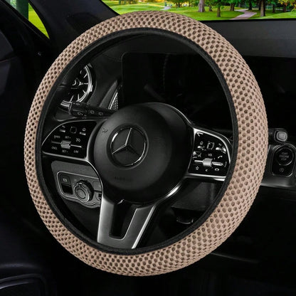 1pc 3D Breathable Mesh Elastic Particle Massage Car Steering Wheel Cover, Polyester Fiber Surface, Sponge Filling, Adjustable Elastic, Fits 14.5-15 Inch Car Interior Accessories