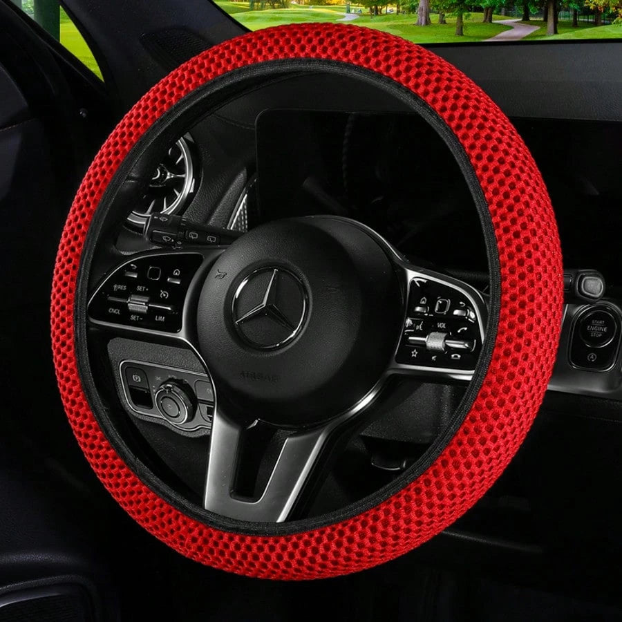 1pc 3D Breathable Mesh Elastic Particle Massage Car Steering Wheel Cover, Polyester Fiber Surface, Sponge Filling, Adjustable Elastic, Fits 14.5-15 Inch Car Interior Accessories
