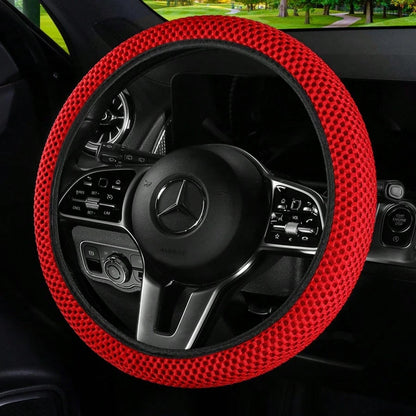 1pc 3D Breathable Mesh Elastic Particle Massage Car Steering Wheel Cover, Polyester Fiber Surface, Sponge Filling, Adjustable Elastic, Fits 14.5-15 Inch Car Interior Accessories