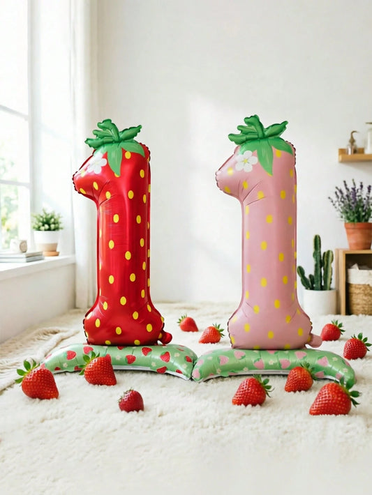 1pc 42-Inch Strawberry Theme Standing Number "1" Foil Balloon, Suitable For Birthday Party, 1st Birthday Party, 1st Birthday Party Decoration