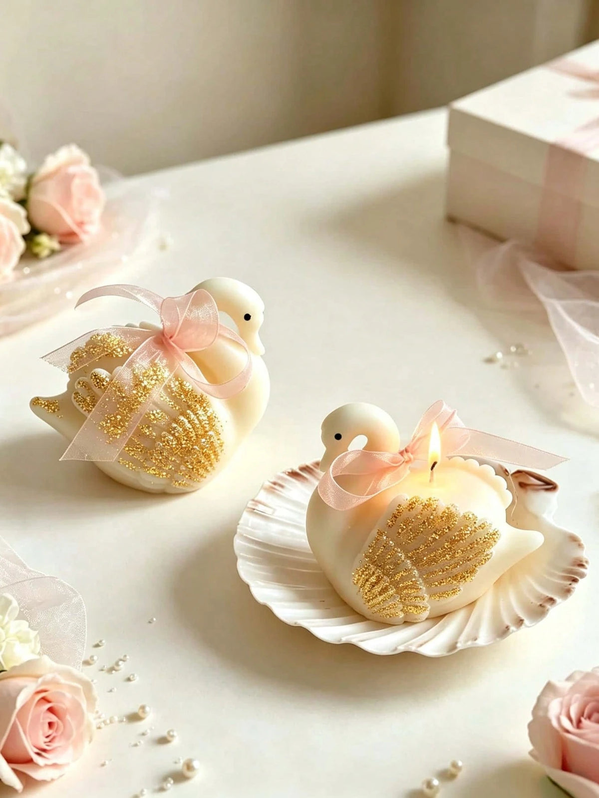 1pc/4pcs/8pcs Swan Shaped Scented Candles With Gold Powder, Handmade Cute Swan Scented Soy Wax Candles Decoration, Suitable For Desktop Photo Props And Gifts, Perfect For Meditation And Stress Relief