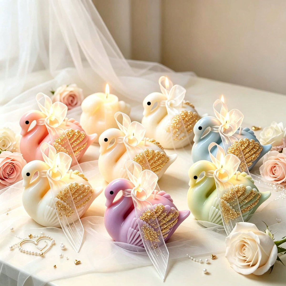 1pc/4pcs/8pcs Swan Shaped Scented Candles With Gold Powder, Handmade Cute Swan Scented Soy Wax Candles Decoration, Suitable For Desktop Photo Props And Gifts, Perfect For Meditation And Stress Relief