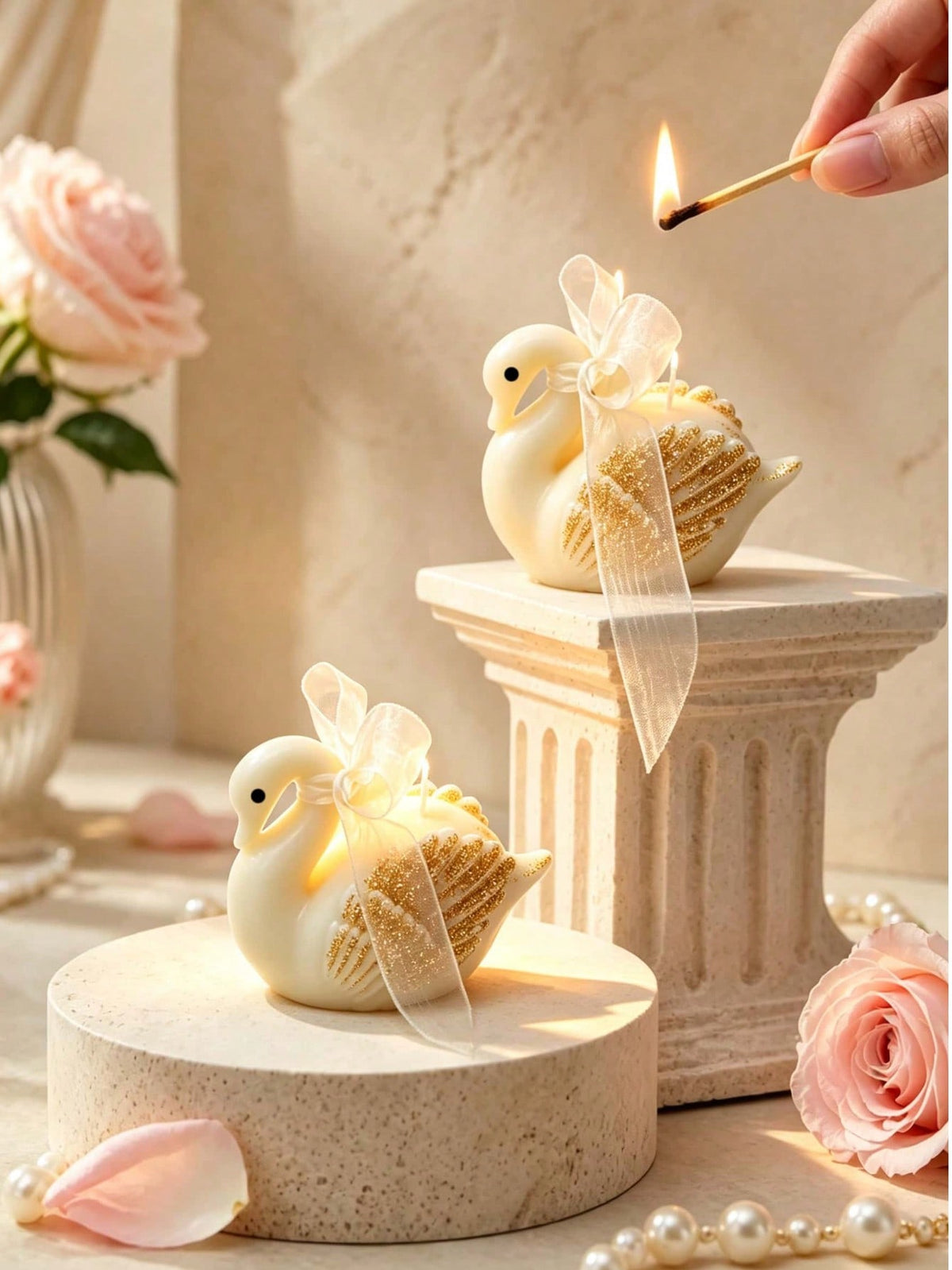 1pc/4pcs/8pcs Swan Shaped Scented Candles With Gold Powder, Handmade Cute Swan Scented Soy Wax Candles Decoration, Suitable For Desktop Photo Props And Gifts, Perfect For Meditation And Stress Relief