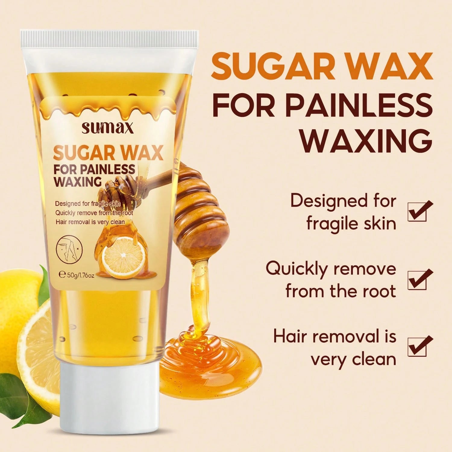1Pc 50g Natural Lemon Hair Removal Wax Hair Loss On The Body, Armpits, Thighs, And Arms Mild And Non Irritating,Armpits,WAXING Designed For Fragile Skin,Clean And Gentle Hair Removal.