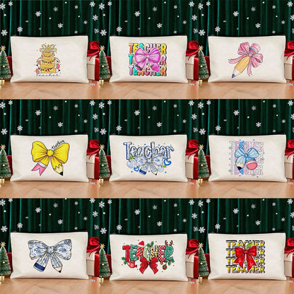 1pc/5PCS/10PCS/Set Teacher Theme Bow Design Gift Bag Storage Bag, Y2K Sweet Style Bow Print Colorful Letters Funny Cosmetic Bag Portable Toiletry Bag Gift Bag, Makeup Storage Bag Cosmetic Storage Bag