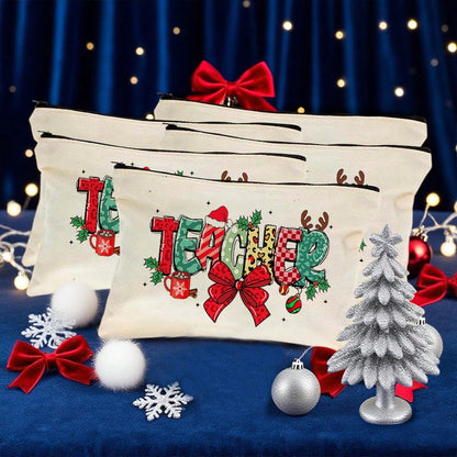 1pc/5PCS/10PCS/Set Teacher Theme Bow Design Gift Bag Storage Bag, Y2K Sweet Style Bow Print Colorful Letters Funny Cosmetic Bag Portable Toiletry Bag Gift Bag, Makeup Storage Bag Cosmetic Storage Bag