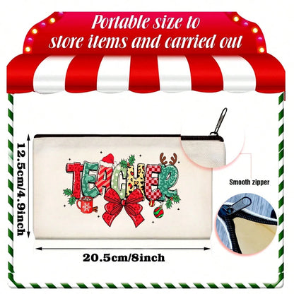 1pc/5PCS/10PCS/Set Teacher Theme Bow Design Gift Bag Storage Bag, Y2K Sweet Style Bow Print Colorful Letters Funny Cosmetic Bag Portable Toiletry Bag Gift Bag, Makeup Storage Bag Cosmetic Storage Bag