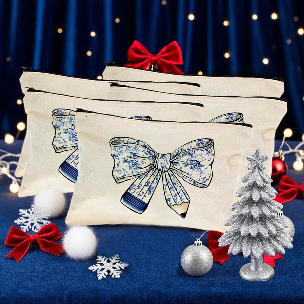 1pc/5PCS/10PCS/Set Teacher Theme Bow Design Gift Bag Storage Bag, Y2K Sweet Style Bow Print Colorful Letters Funny Cosmetic Bag Portable Toiletry Bag Gift Bag, Makeup Storage Bag Cosmetic Storage Bag