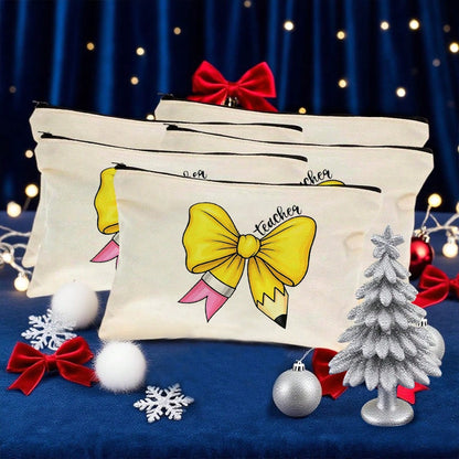 1pc/5PCS/10PCS/Set Teacher Theme Bow Design Gift Bag Storage Bag, Y2K Sweet Style Bow Print Colorful Letters Funny Cosmetic Bag Portable Toiletry Bag Gift Bag, Makeup Storage Bag Cosmetic Storage Bag