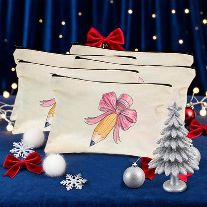 1pc/5PCS/10PCS/Set Teacher Theme Bow Design Gift Bag Storage Bag, Y2K Sweet Style Bow Print Colorful Letters Funny Cosmetic Bag Portable Toiletry Bag Gift Bag, Makeup Storage Bag Cosmetic Storage Bag