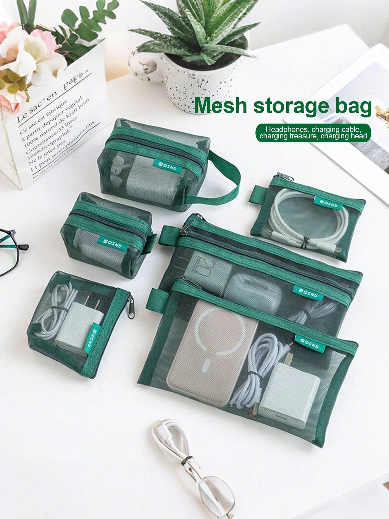 1PC/6PCS Transparent Mesh Storage Bag For Data Cable Digital Change Card Key Headphone Charging Head And Cosmetics