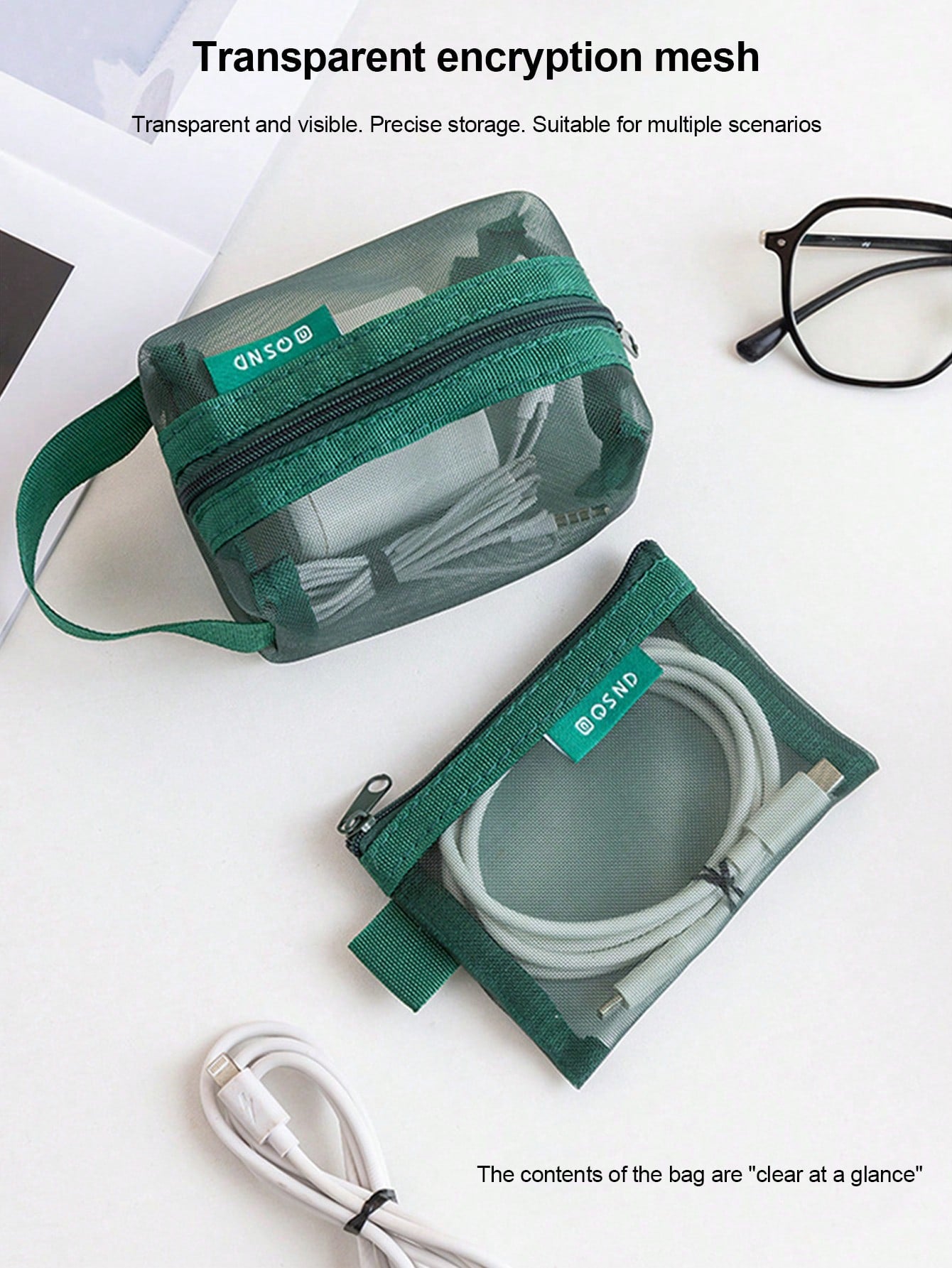 1PC/6PCS Transparent Mesh Storage Bag For Data Cable Digital Change Card Key Headphone Charging Head And Cosmetics