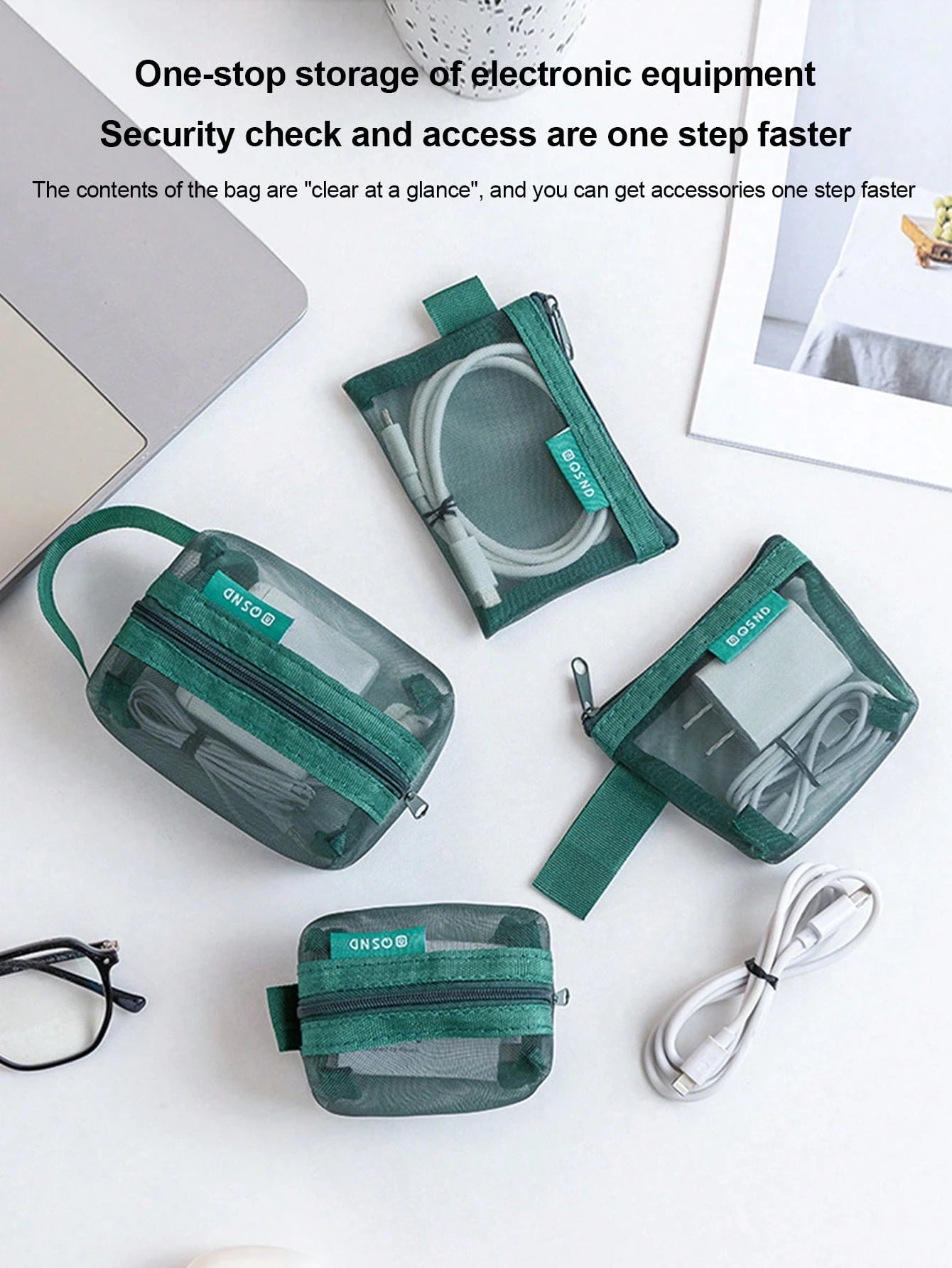 1PC/6PCS Transparent Mesh Storage Bag For Data Cable Digital Change Card Key Headphone Charging Head And Cosmetics