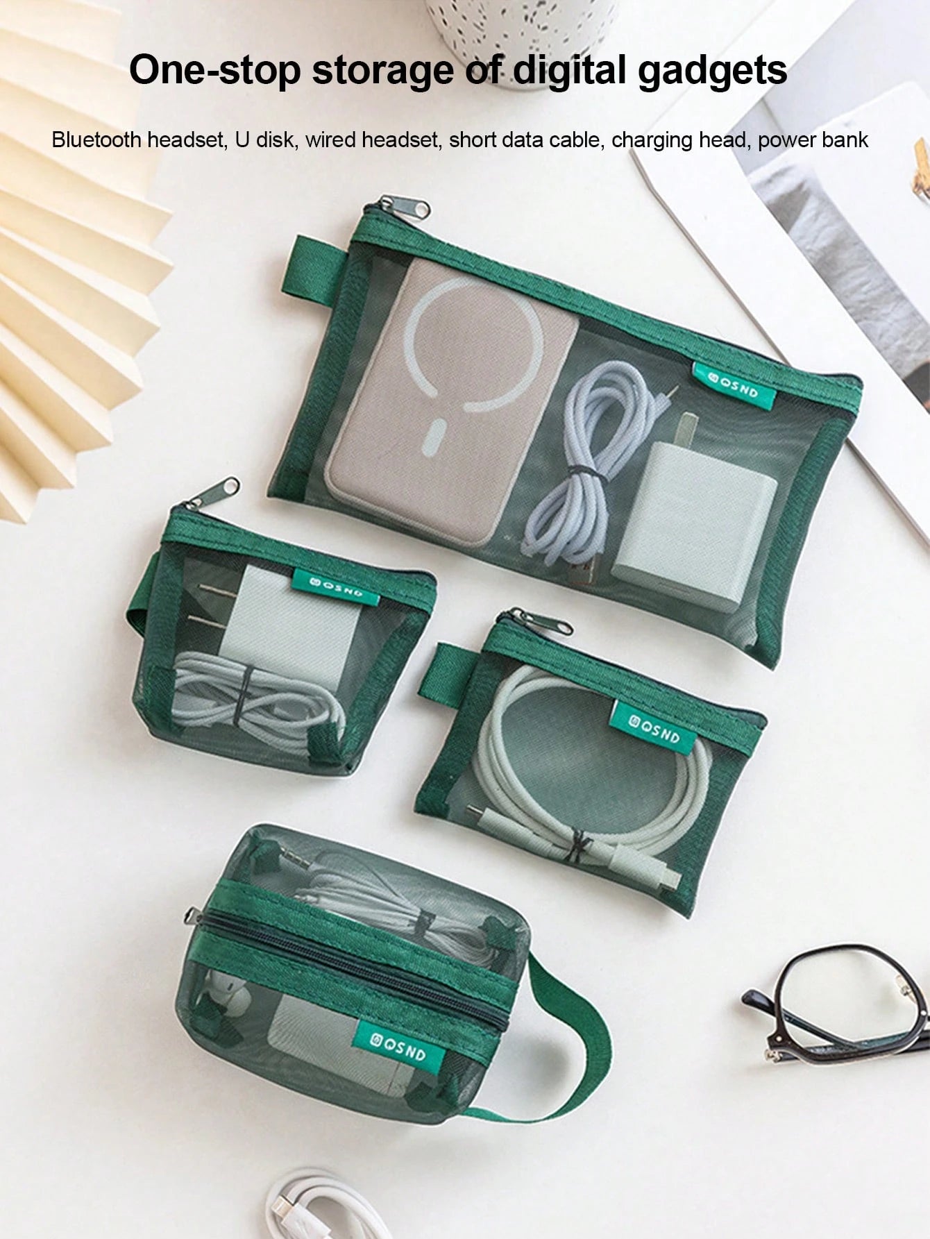 1PC/6PCS Transparent Mesh Storage Bag For Data Cable Digital Change Card Key Headphone Charging Head And Cosmetics