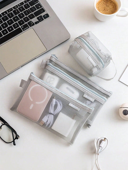 1PC/6PCS Transparent Mesh Storage Bag For Data Cable Digital Change Card Key Headphone Charging Head And Cosmetics