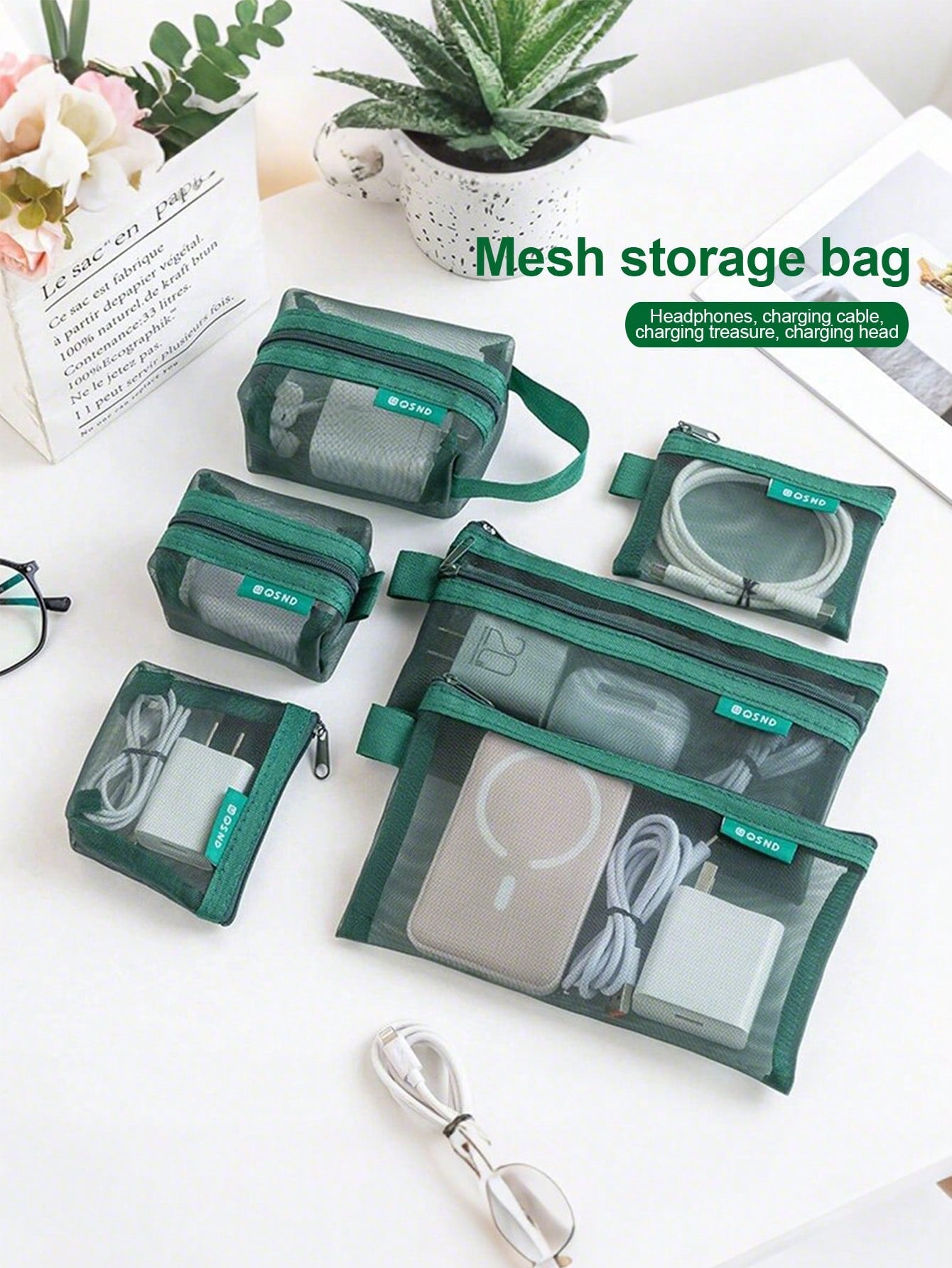 1PC/6PCS Transparent Mesh Storage Bag For Data Cable Digital Change Card Key Headphone Charging Head And Cosmetics