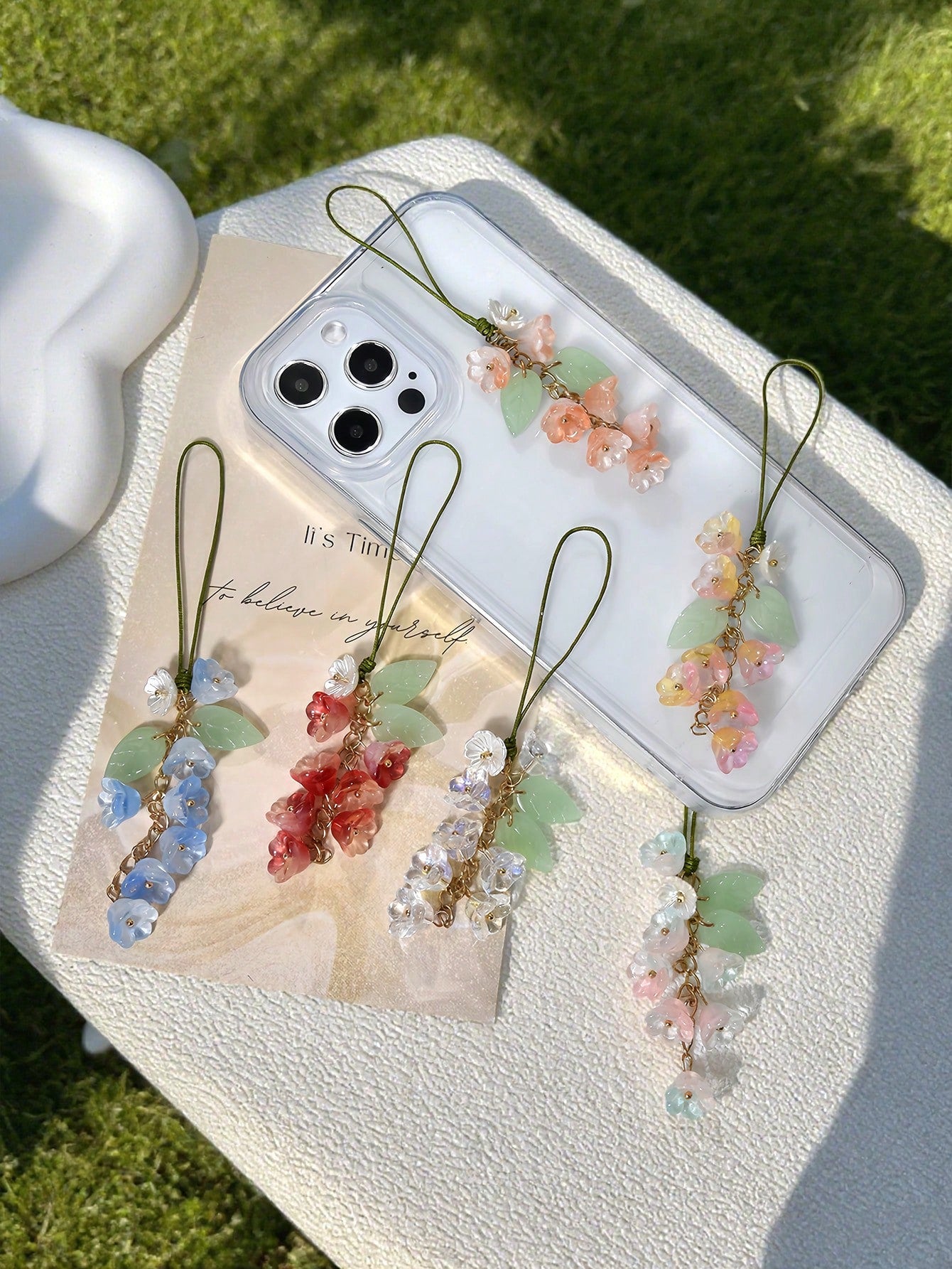 1pc 8-Color Fairy-Style Glass Lily Flower Phone Case Chain, Creative Phone/Camera Lanyard, Phone Accessories, Smartphone Wrist Strap, Smartphone Crossbody Bag (Actual Size May Slightly Differ From Pho