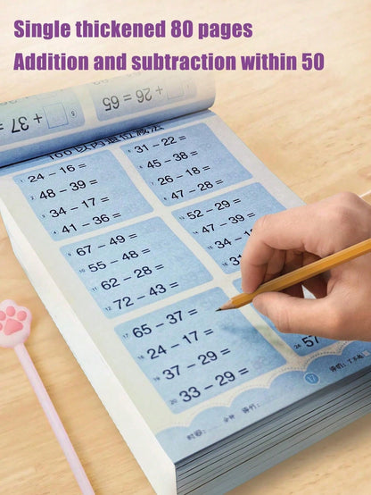 1PC 80 Pages/66 Pages Handwritten Arithmetic Practice Notebook Addition And Subtraction Math Learning Workbook (All Accessories Are Random Color And Style) Office, School, Painting, Students, Markers