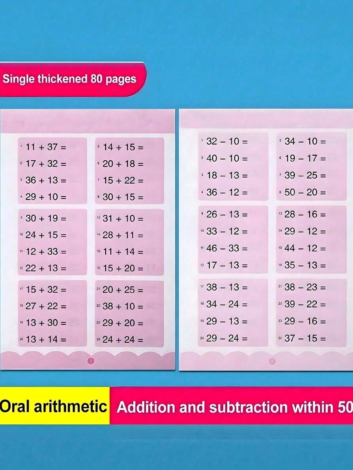 1PC 80 Pages/66 Pages Handwritten Arithmetic Practice Notebook Addition And Subtraction Math Learning Workbook (All Accessories Are Random Color And Style) Office, School, Painting, Students, Markers