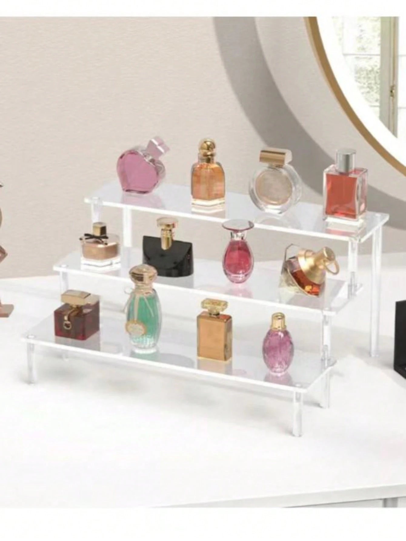 1pc Acrylic Cosmetic Storage Box, Multi-Layer Transparent Display Rack, Suitable For Perfume, Skincare, Makeup, Bathroom, Bedroom, Home Decor, Suitable For Vacation, Beach, Bathroom & Bedroom Storage