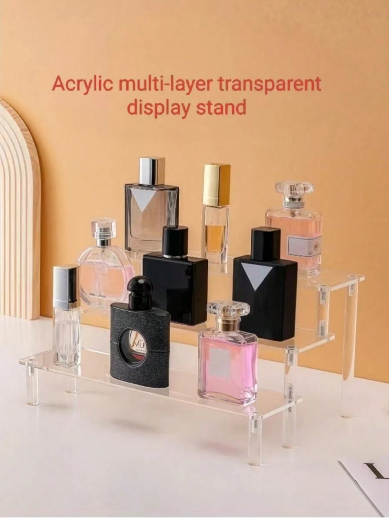1pc Acrylic Cosmetic Storage Box, Multi-Layer Transparent Display Rack, Suitable For Perfume, Skincare, Makeup, Bathroom, Bedroom, Home Decor, Suitable For Vacation, Beach, Bathroom & Bedroom Storage