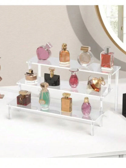 1pc Acrylic Cosmetic Storage Box, Multi-Layer Transparent Display Rack, Suitable For Perfume, Skincare, Makeup, Bathroom, Bedroom, Home Decor, Suitable For Vacation, Beach, Bathroom & Bedroom Storage