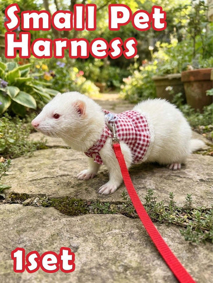 1pc Adjustable Escape-Proof Plaid Ferret Harness With Bow Decoration, Red/Blue Guinea Pig Leash Set, Connectable Leash, Suitable For Ferrets And Sugar Gliders, Outdoor Camping Use, Small Dog Carrier B