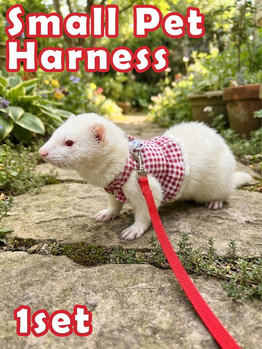 1pc Adjustable Escape-Proof Plaid Ferret Harness With Bow Decoration, Red/Blue Guinea Pig Leash Set, Connectable Leash, Suitable For Ferrets And Sugar Gliders, Outdoor Camping Use, Small Dog Carrier B