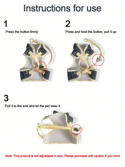 1pc Adjustable Rabbit Harness Leash, Stylish Bow Tie Rabbit Harness, Cute Anchor Pattern, Suitable For Small Pets & Rabbits, Small Animal Collar And Leash, Harness With Leash, Adjustable Leash, Dog Su