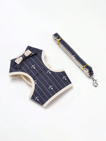 1pc Adjustable Rabbit Harness Leash, Stylish Bow Tie Rabbit Harness, Cute Anchor Pattern, Suitable For Small Pets & Rabbits, Small Animal Collar And Leash, Harness With Leash, Adjustable Leash, Dog Su