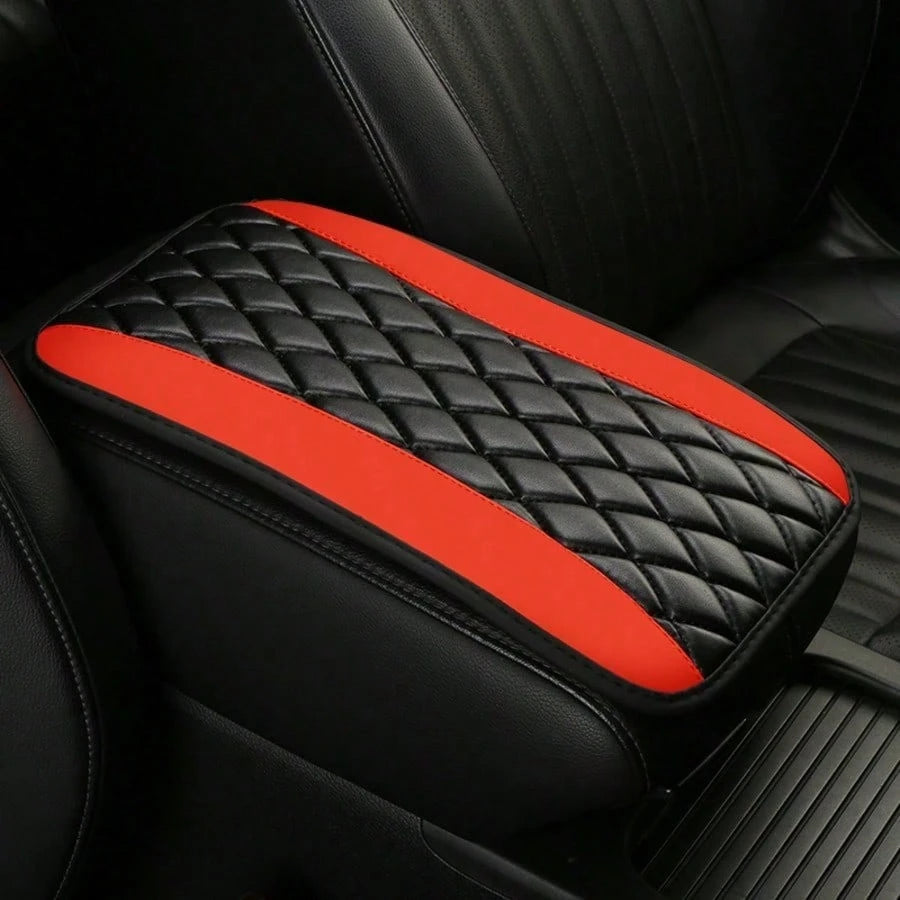1pc All-Season Universal Car Armrest Box Cover, PU Leather Embroidered 3D Anti-Slip Center Console Armrest Cover, Universal Size Multiple Colors Available- Red- Black- Blue- Grey- Beige- Purple